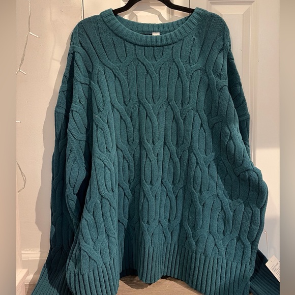 lululemon athletica Sweaters - NWT Storm Teal Lululemon Cable-Knit Oversized Crewneck Sweater size XL